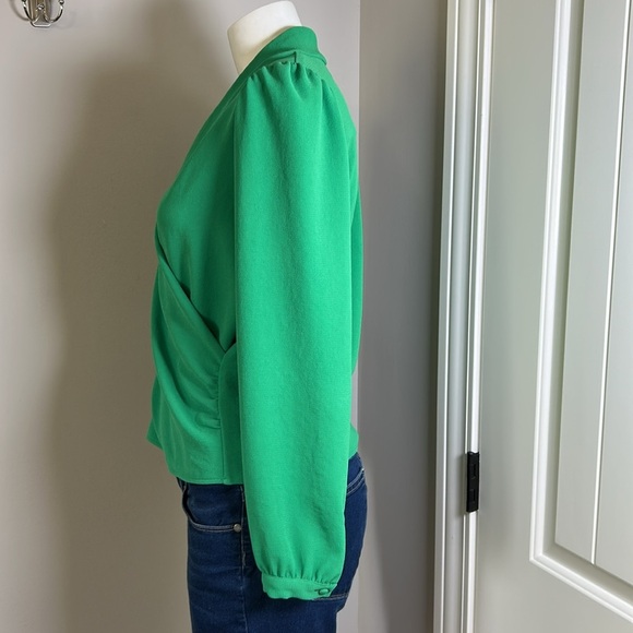 Sezane Abelia Blouse Green Faux Wrap Top Vneck Draped Shirt Long Sleeve 34 US XS - Picture 4 of 13